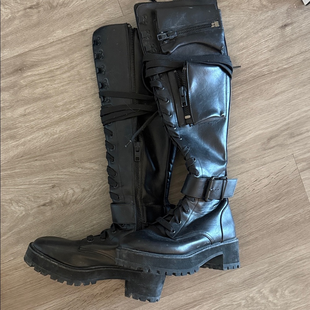 Dolls Kill Black Combat Boots size 8. Festival/burning man l/rave